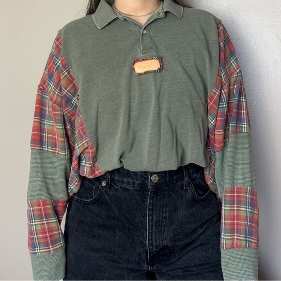 Reworked Upcycled Wrangler Long Sleeve Western Cowgirl Plaid Flannel Shirt Top - Picture 3 of 5